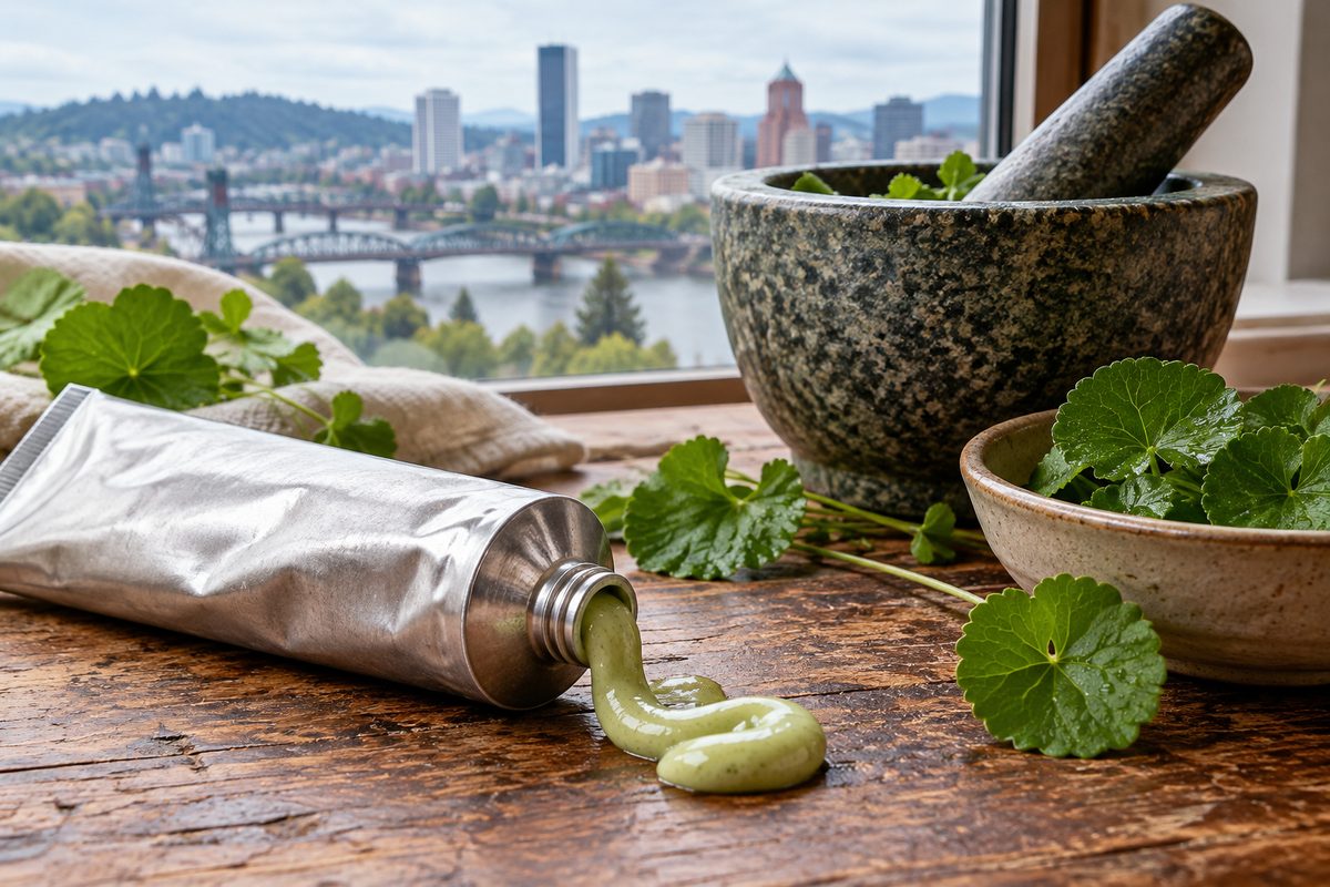 Aluminum tube with ribbon of calming centella balm