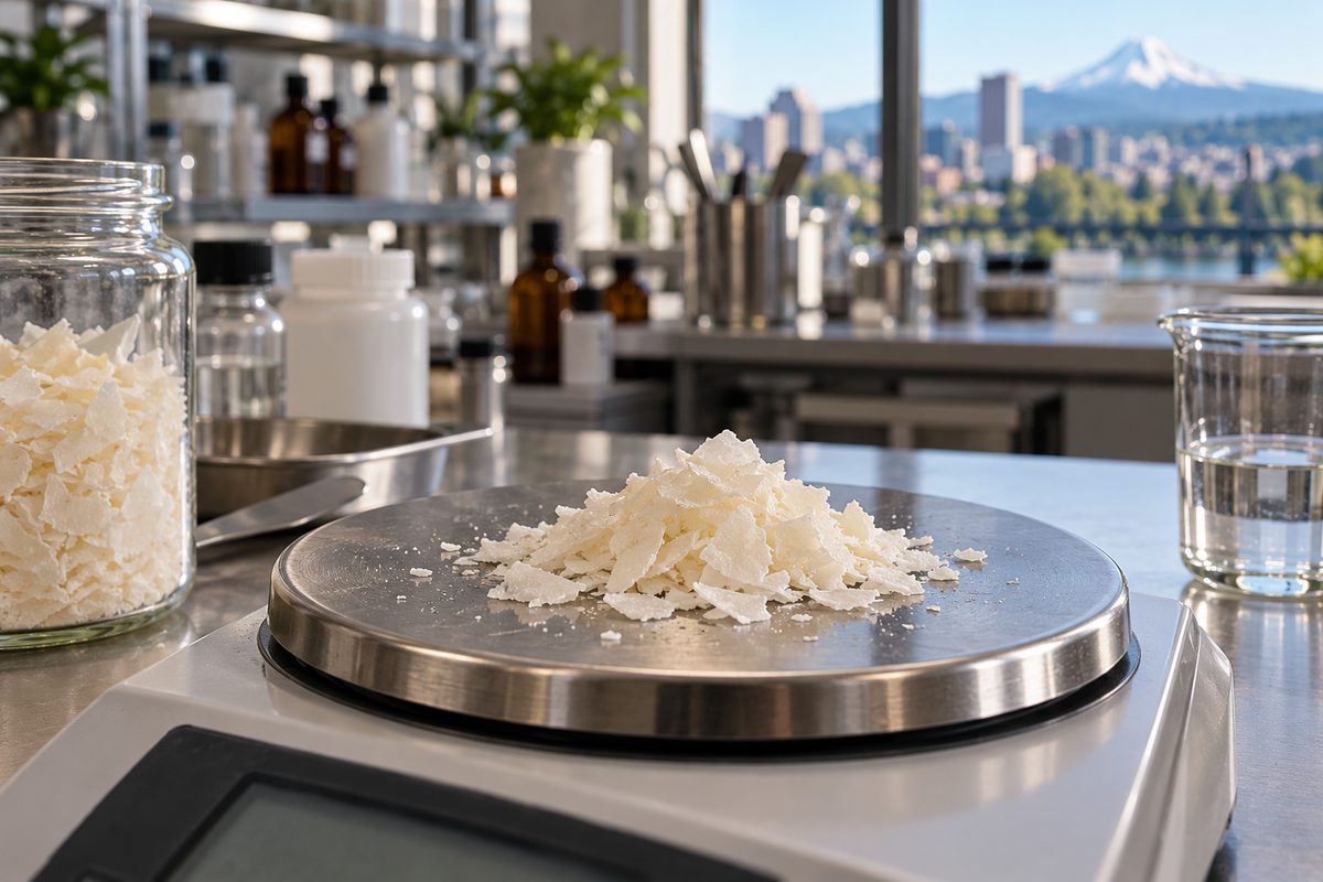 Bio-fermented ceramide flakes on high-precision analytical scale