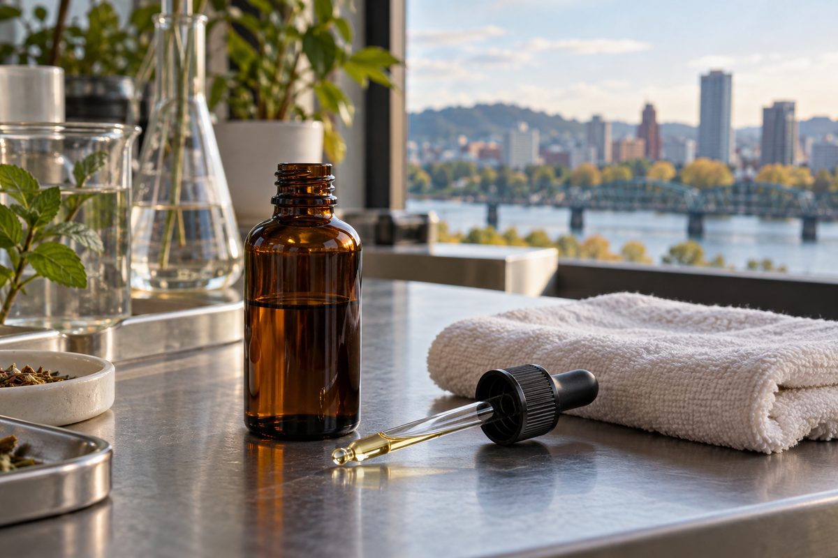 Follicular scalp tonic bottle with calibrated glass dropper